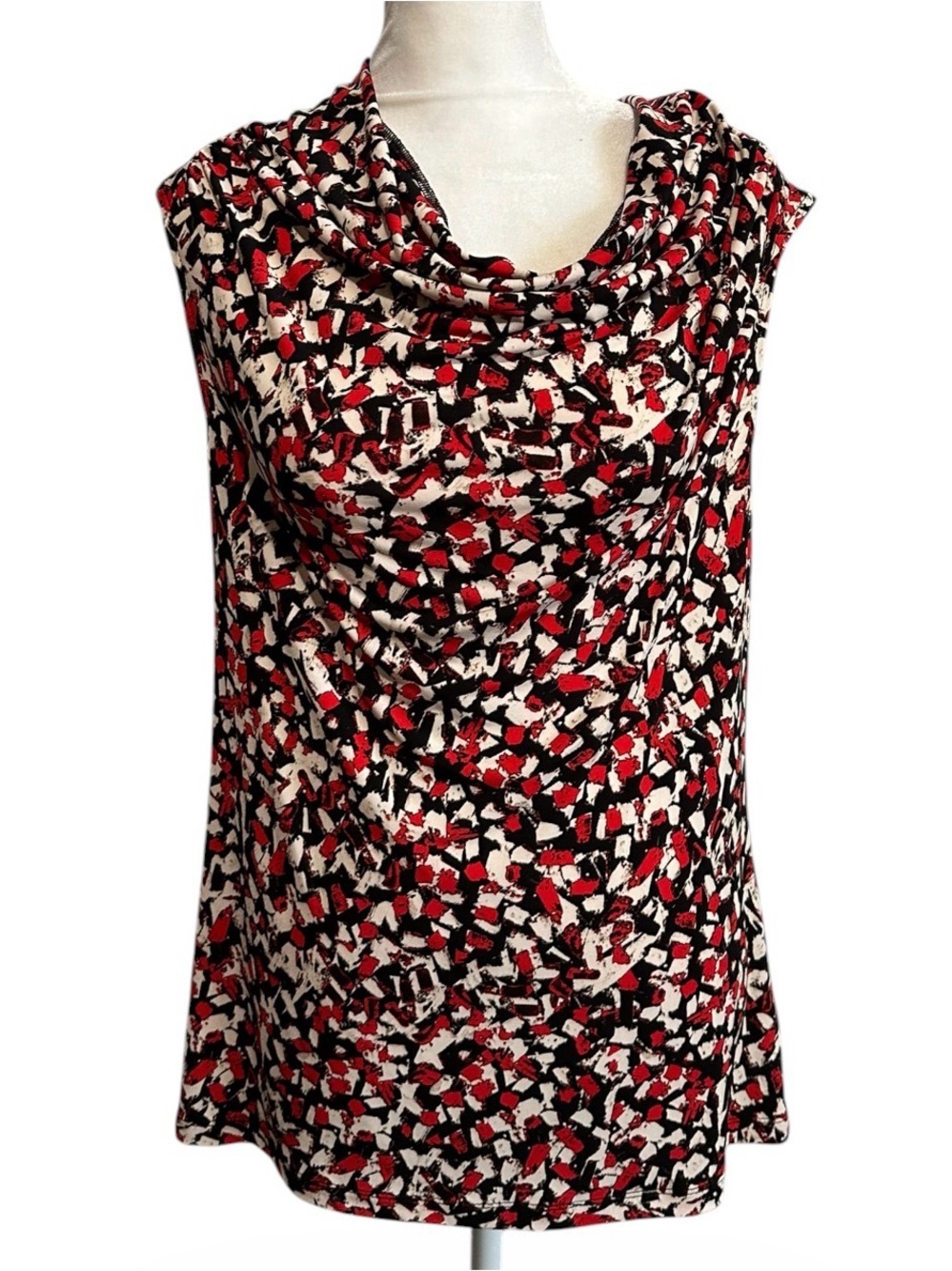 Kasper Sleeveless Cowl Neck Printed Camisole - Red, Black, Cream size S